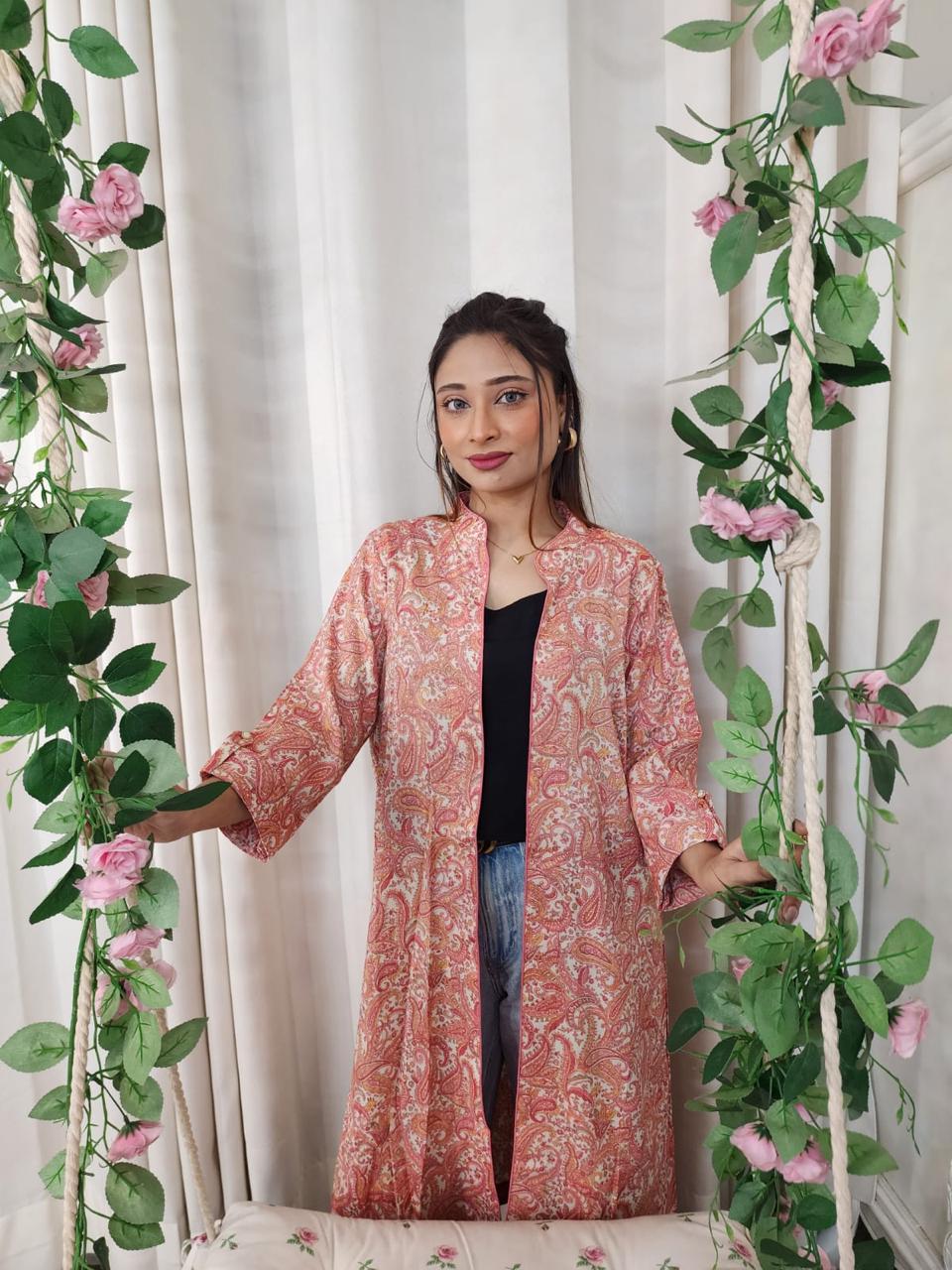 Pink Paisley Cotton Short Shrug