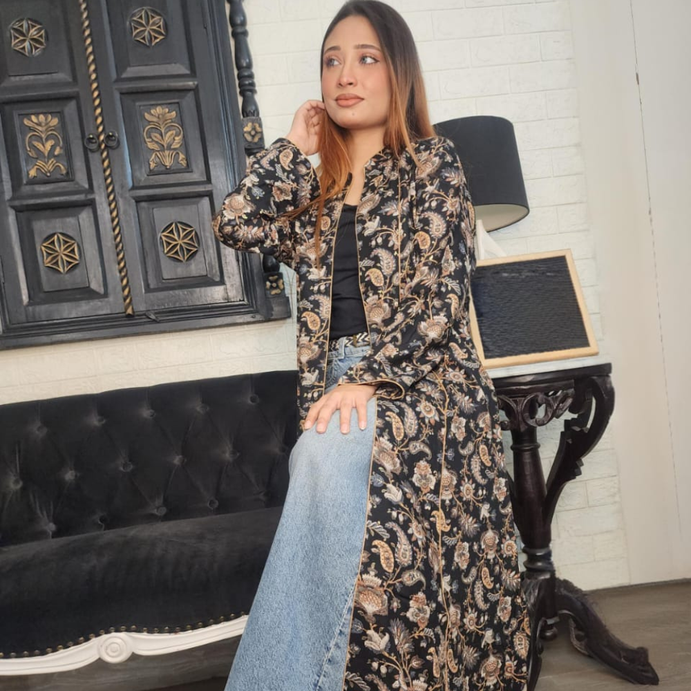 Black & Brown Paisley Long Shrug